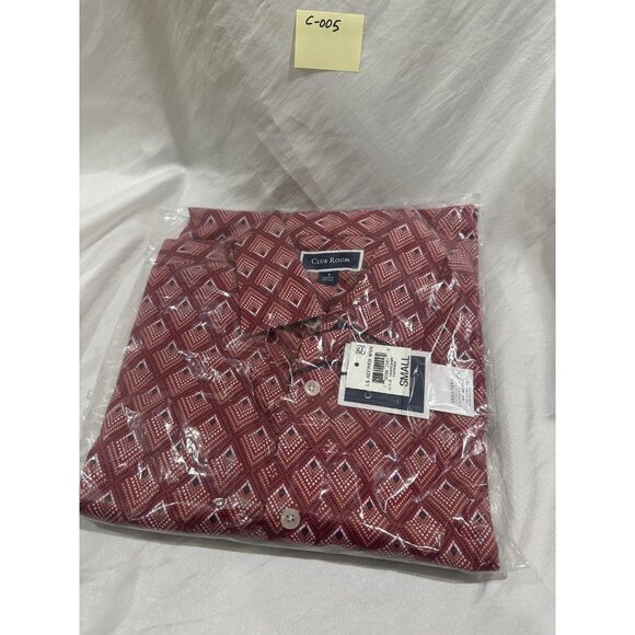 Club Room Men Karanda Button-Down Shirt Cotton Geometric Printed Red Size Small - Picture 3 of 3